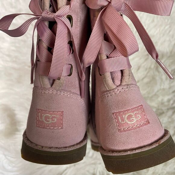UGG Girls Corene Suede Like Pink Lace Up Back Zip Up Sides Boots Size 9 - Picture 9 of 12